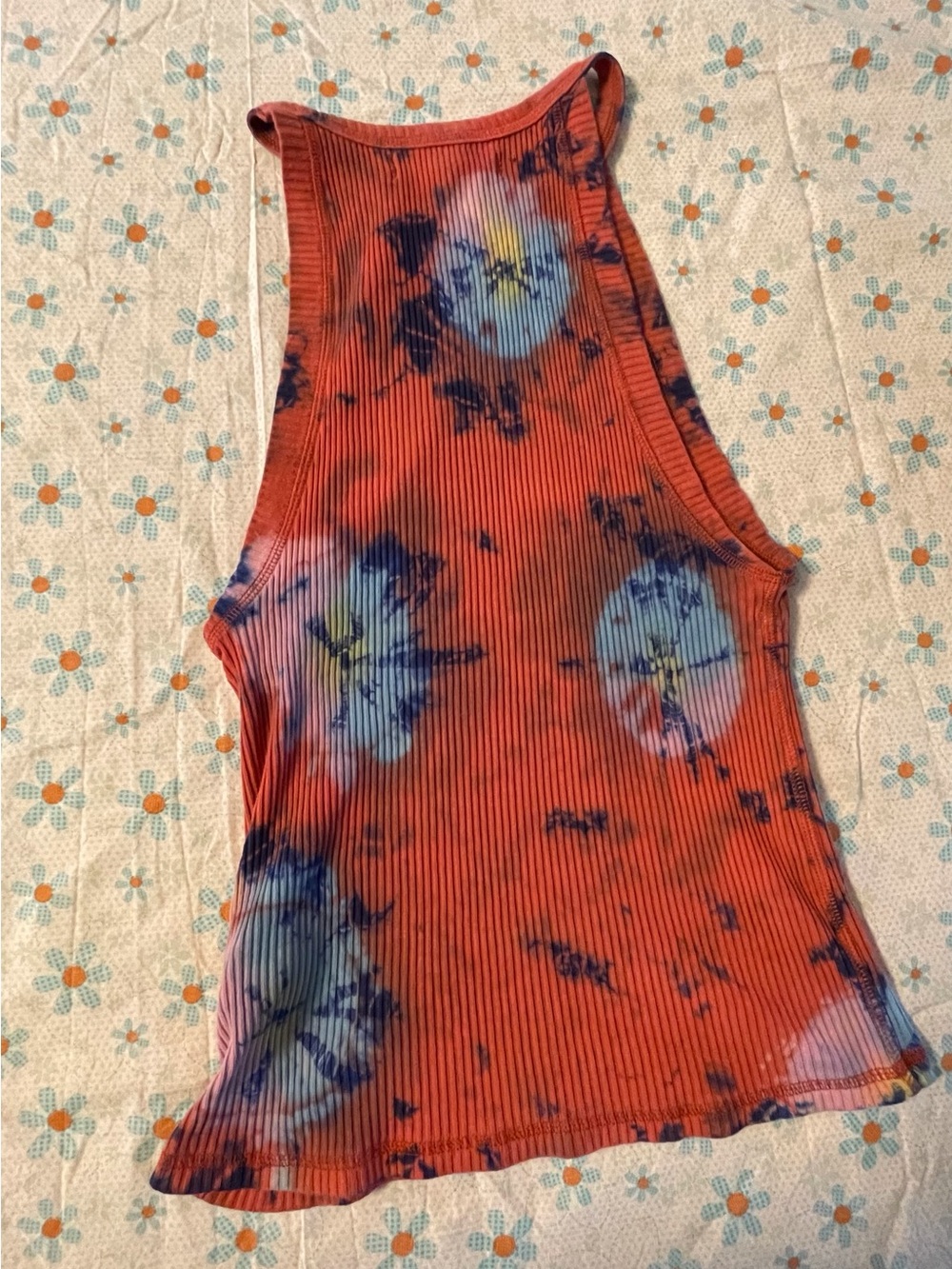 We The Free Coral Red Ribbed Tie-Dye Tank with Blue Accents - Picture 3 of 3